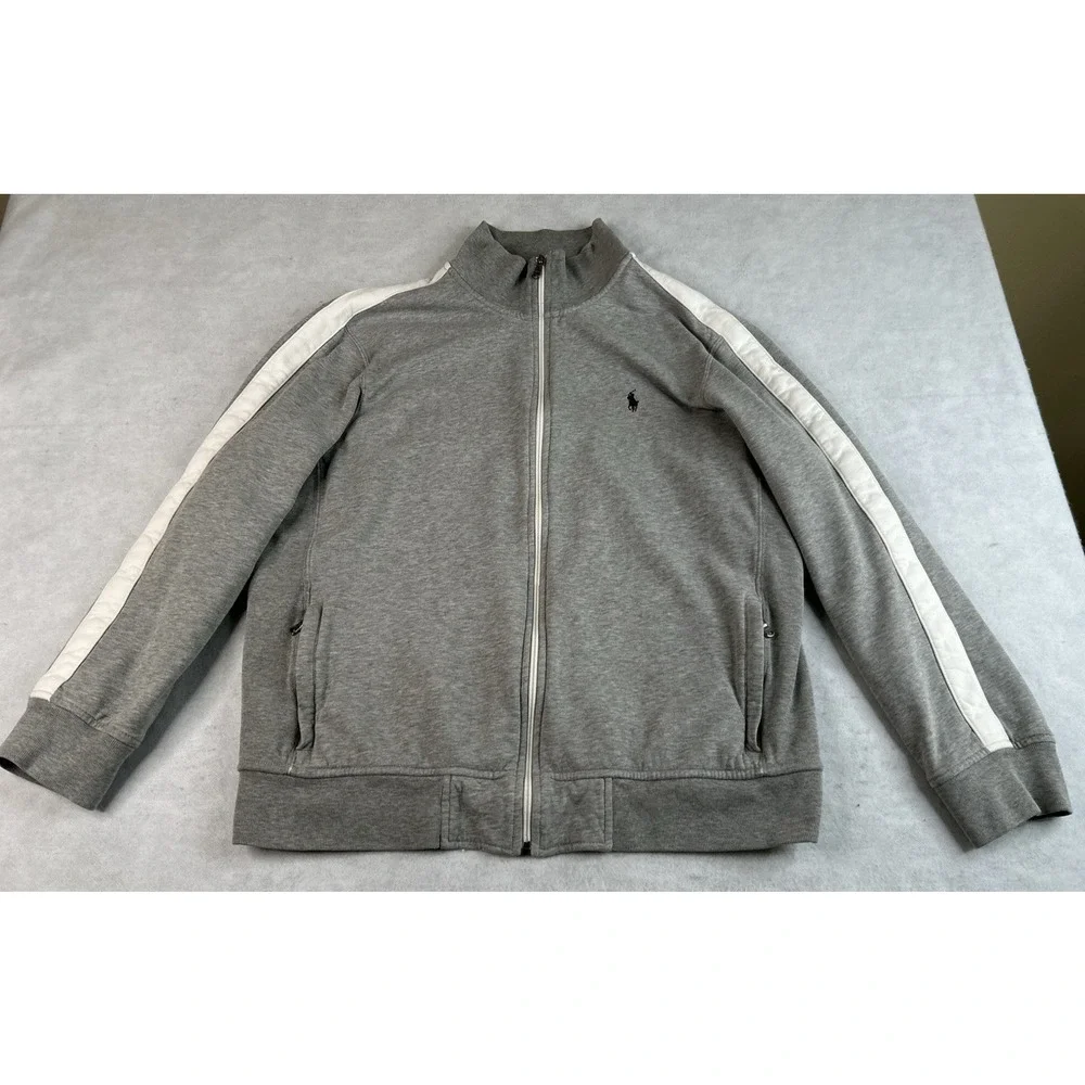 Polo Ralph Lauren Jacket Men's XL Grey Performance Full Zip Track Stripe Pony